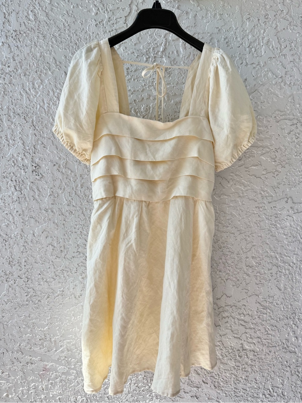 Listicle Cream Puff-Sleeve Square neck Tiered Mini Dress Medium